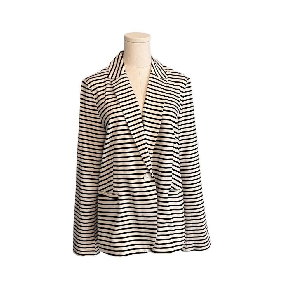 Phiolosphy Womens XL Black White Striped Soft Stretchy Work Preppy Casual Blazer